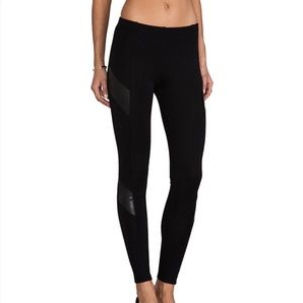Amanda Uprichard Solid Black Vegan Leather Panel Ponte Knit Moto Legging Sz XS